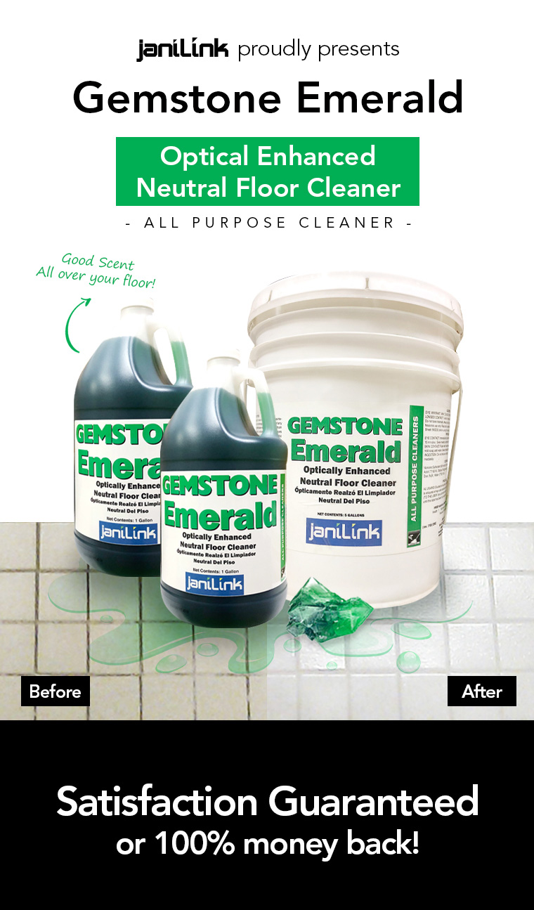 gemstone emerald, optical enhanced neutral floor cleaner, all purpose cleaner, 100percent money back.